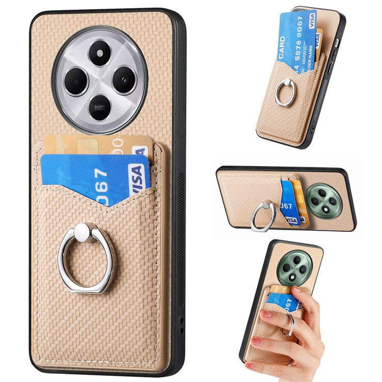 Phone Case For Xiaomi Redmi 14C 4G / 14R 5G / Poco C75 4G Back Cover with Card Slots Ring Holder Kickstand - Apricot