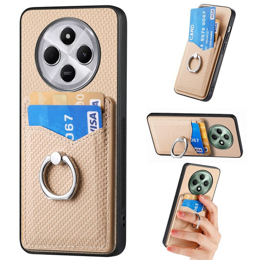 Phone Case For Xiaomi Redmi 14C 4G / 14R 5G / Poco C75 4G Back Cover with Card Slots Ring Holder Kickstand - Apricot