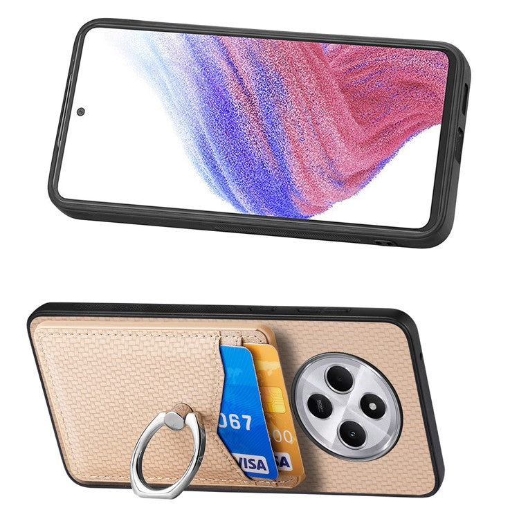 Phone Case For Xiaomi Redmi 14C 4G / 14R 5G / Poco C75 4G Back Cover with Card Slots Ring Holder Kickstand - Apricot