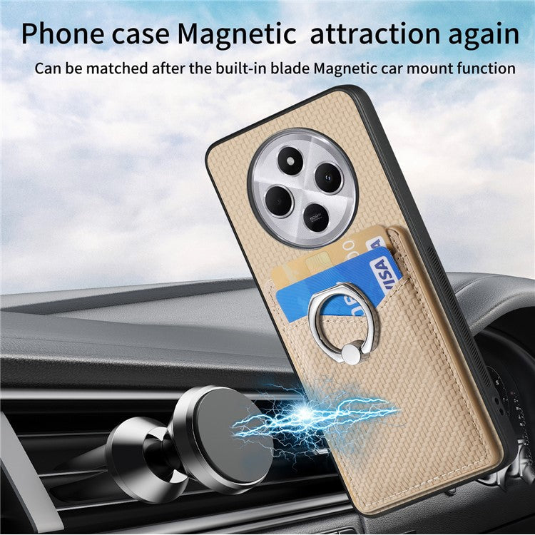 Phone Case For Xiaomi Redmi 14C 4G / 14R 5G / Poco C75 4G Back Cover with Card Slots Ring Holder Kickstand - Apricot