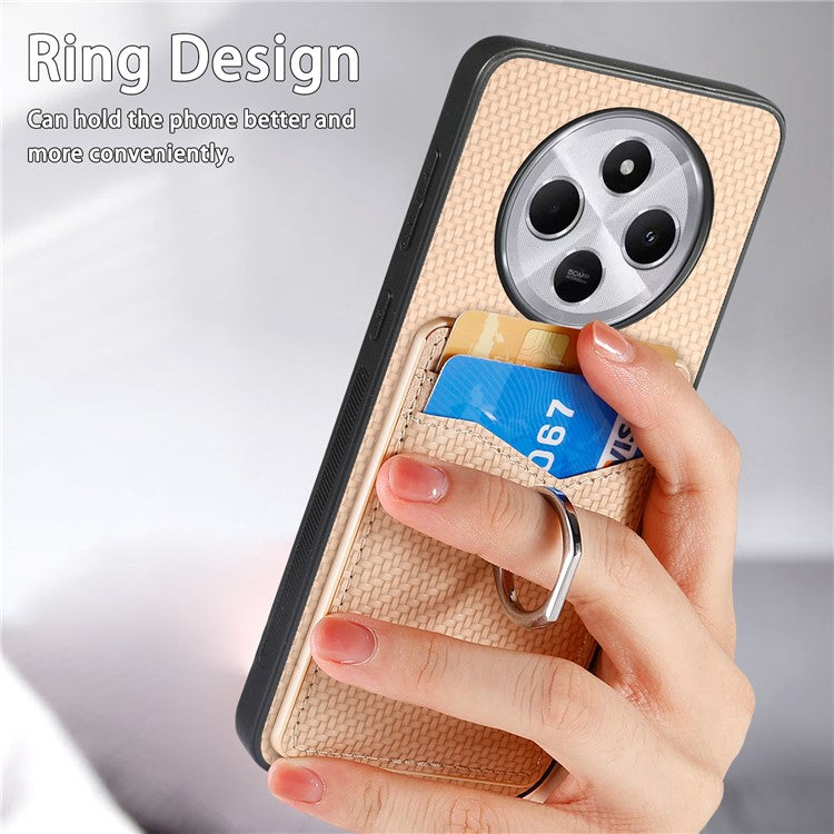 Phone Case For Xiaomi Redmi 14C 4G / 14R 5G / Poco C75 4G Back Cover with Card Slots Ring Holder Kickstand - Apricot
