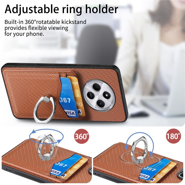 Phone Case For Xiaomi Redmi 14C 4G / 14R 5G / Poco C75 4G Back Cover with Card Slots Ring Holder Kickstand - Apricot