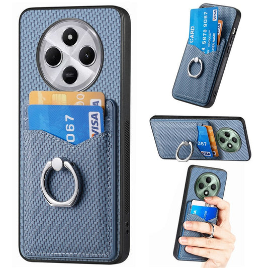 Phone Case For Xiaomi Redmi 14C 4G / 14R 5G / Poco C75 4G Back Cover with Card Slots Ring Holder Kickstand - Blue