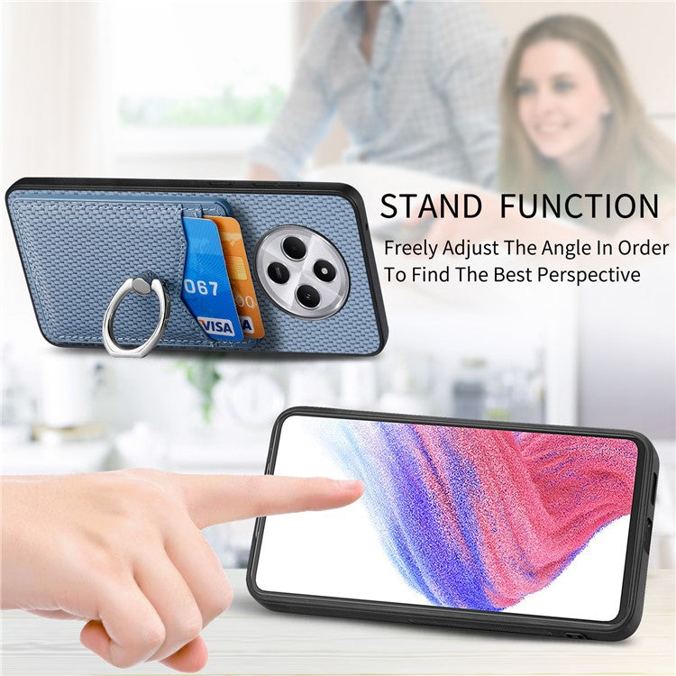 Phone Case For Xiaomi Redmi 14C 4G / 14R 5G / Poco C75 4G Back Cover with Card Slots Ring Holder Kickstand - Blue