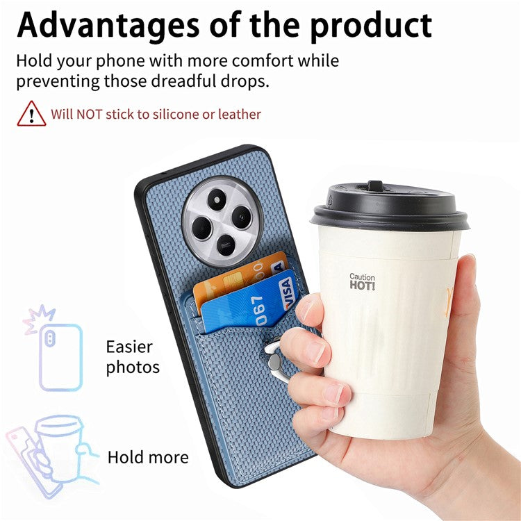 Phone Case For Xiaomi Redmi 14C 4G / 14R 5G / Poco C75 4G Back Cover with Card Slots Ring Holder Kickstand - Blue