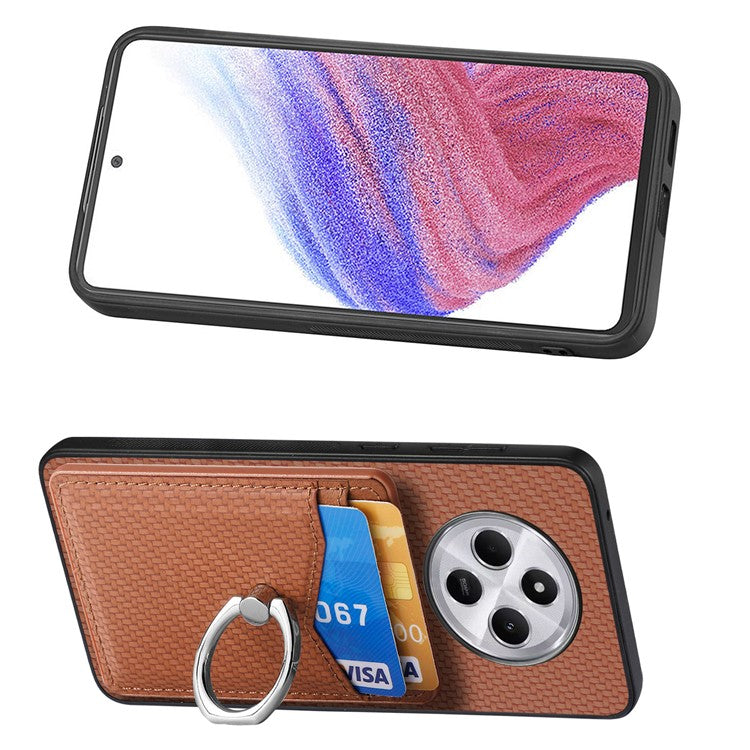 Phone Case For Xiaomi Redmi 14C 4G / 14R 5G / Poco C75 4G Back Cover with Card Slots Ring Holder Kickstand - Brown