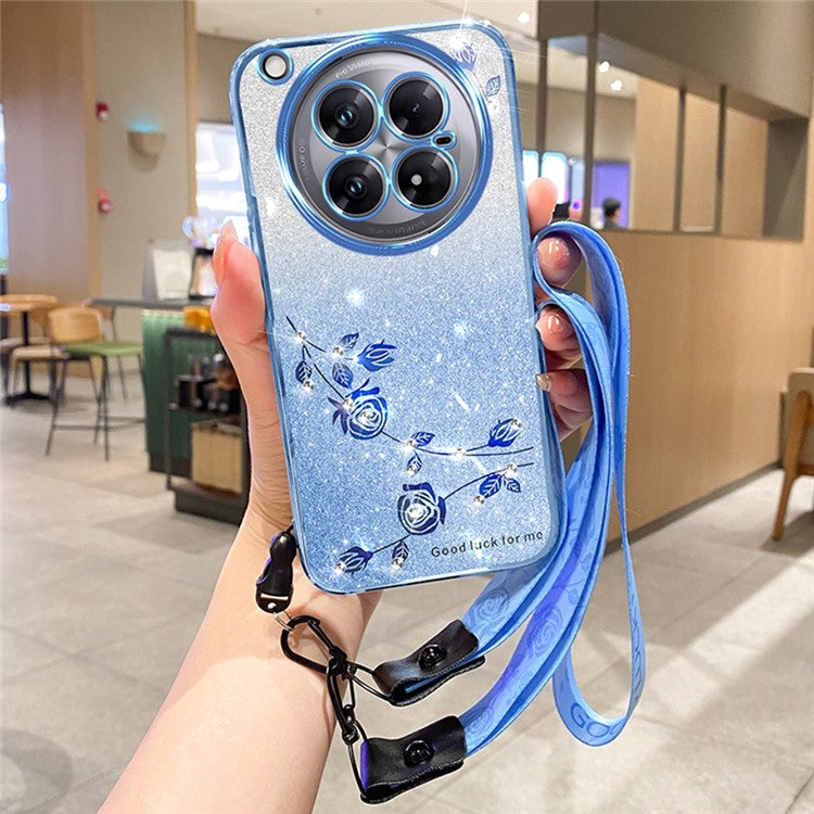 KADEM For Infinix Zero 40 5G Case Flower Pattern TPU Gradient Phone Cover with Lanyards - Blue