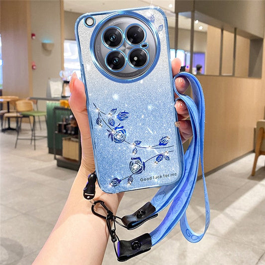 KADEM For Infinix Zero 40 5G Case Flower Pattern TPU Gradient Phone Cover with Lanyards - Blue