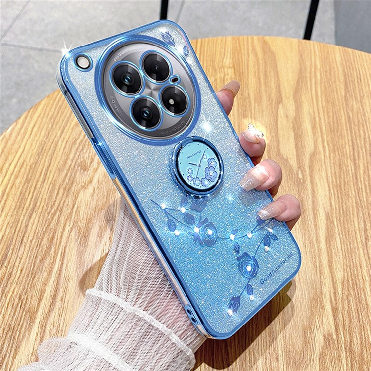 KADEM For Infinix Zero 40 5G Case Ring Kickstand TPU Flowers Phone Cover Gradient Glitter - Blue