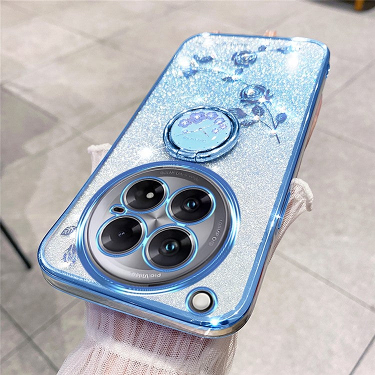 KADEM For Infinix Zero 40 5G Case Ring Kickstand TPU Flowers Phone Cover Gradient Glitter - Blue