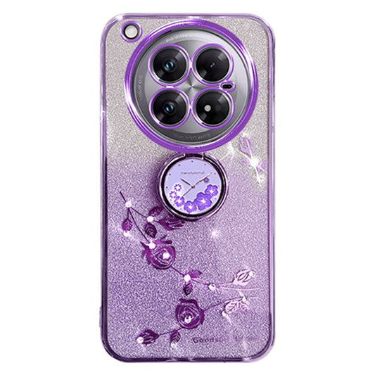 KADEM For Infinix Zero 40 5G Case Ring Kickstand TPU Flowers Phone Cover Gradient Glitter - Purple