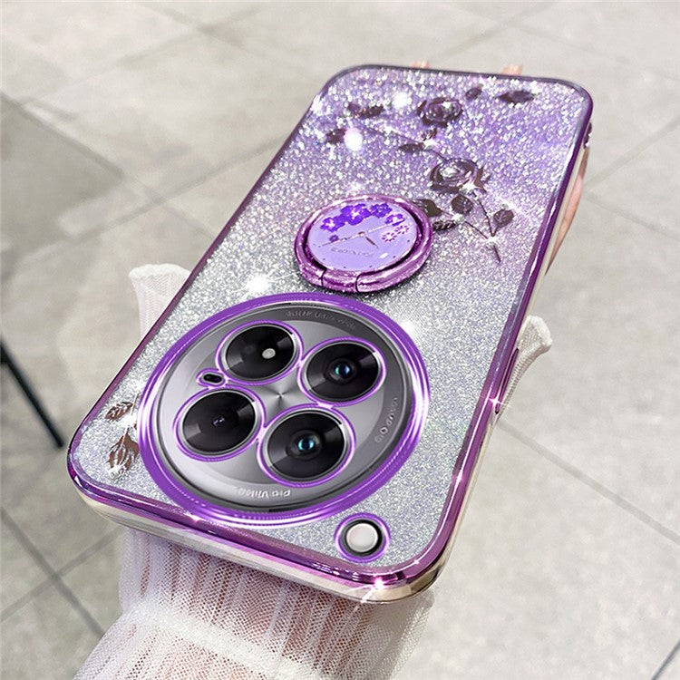 KADEM For Infinix Zero 40 5G Case Ring Kickstand TPU Flowers Phone Cover Gradient Glitter - Purple