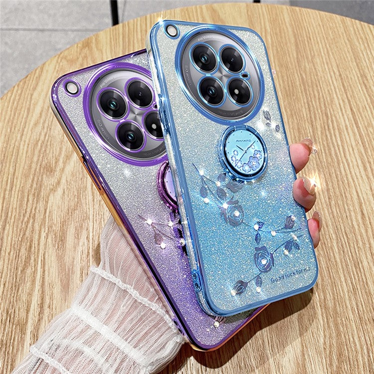 KADEM For Infinix Zero 40 5G Case Ring Kickstand TPU Flowers Phone Cover Gradient Glitter - Purple