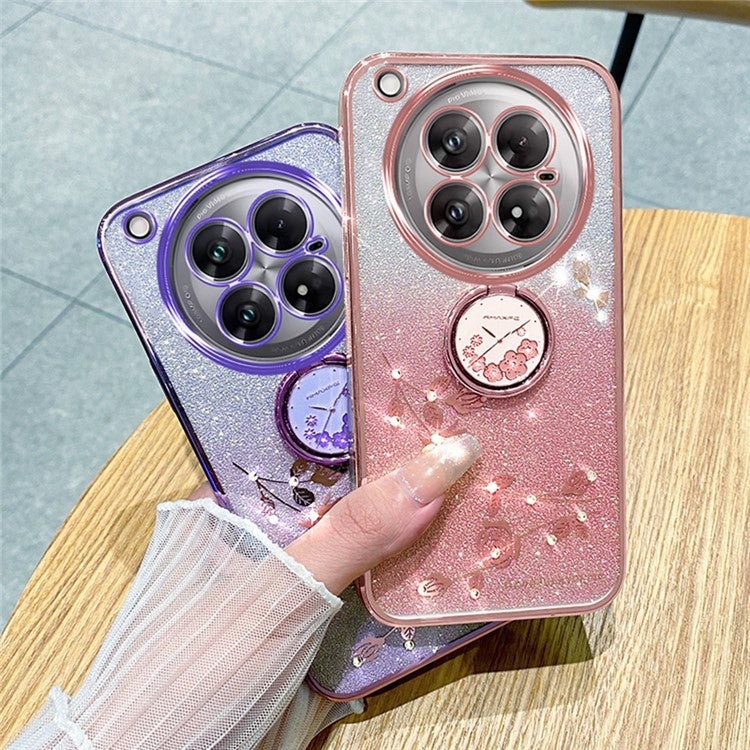 KADEM For Infinix Zero 40 5G Case Ring Kickstand TPU Flowers Phone Cover Gradient Glitter - Purple