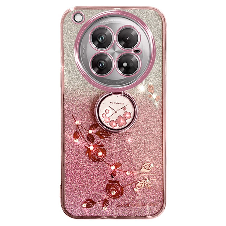 KADEM For Infinix Zero 40 5G Case Ring Kickstand TPU Flowers Phone Cover Gradient Glitter - Rose Gold