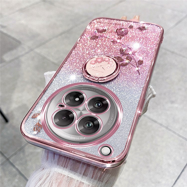 KADEM For Infinix Zero 40 5G Case Ring Kickstand TPU Flowers Phone Cover Gradient Glitter - Rose Gold