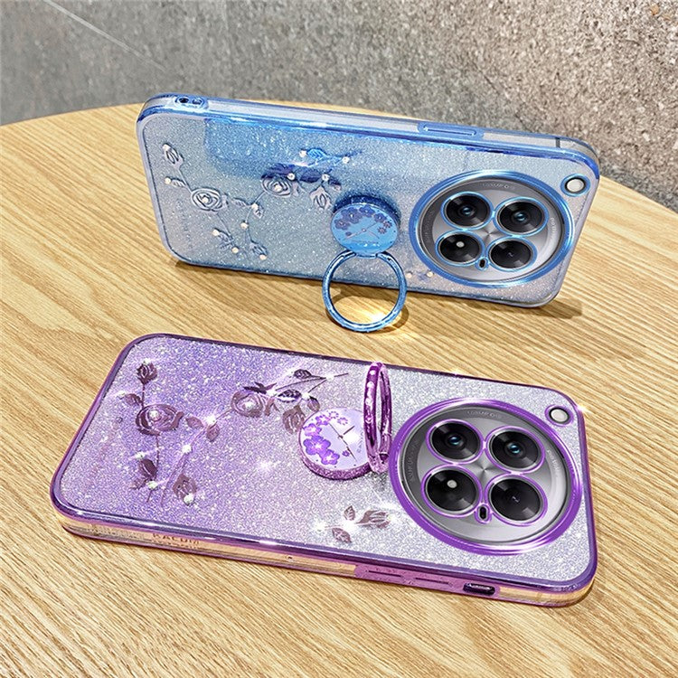 KADEM For Infinix Zero 40 5G Case Ring Kickstand TPU Flowers Phone Cover Gradient Glitter - Rose Gold