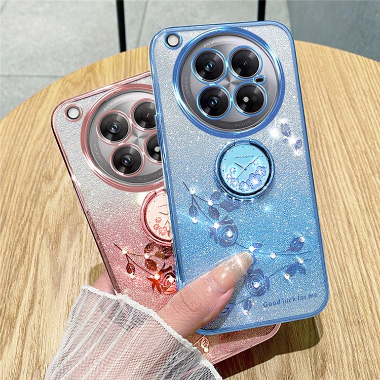 KADEM For Infinix Zero 40 5G Case Ring Kickstand TPU Flowers Phone Cover Gradient Glitter - Rose Gold