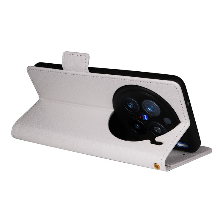 For vivo X200 Pro 5G Case Litchi Texture PU Leather Wallet Flip Phone Cover - White