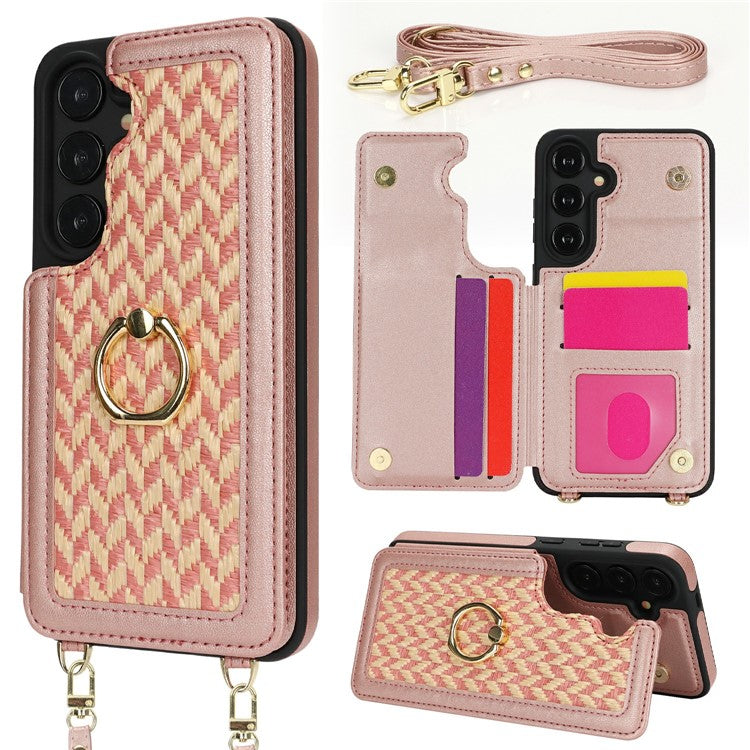 For Samsung Galaxy A35 5G Case with Card Holder, Kickstand, RFID Blocking PU+TPU Phone Back Cover - Pink