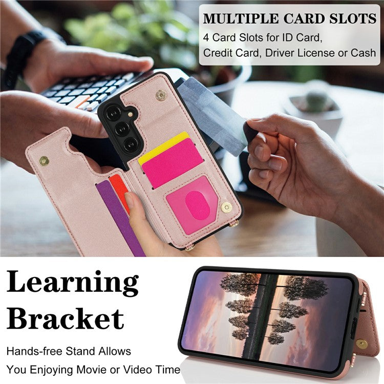 For Samsung Galaxy A35 5G Case with Card Holder, Kickstand, RFID Blocking PU+TPU Phone Back Cover - Pink