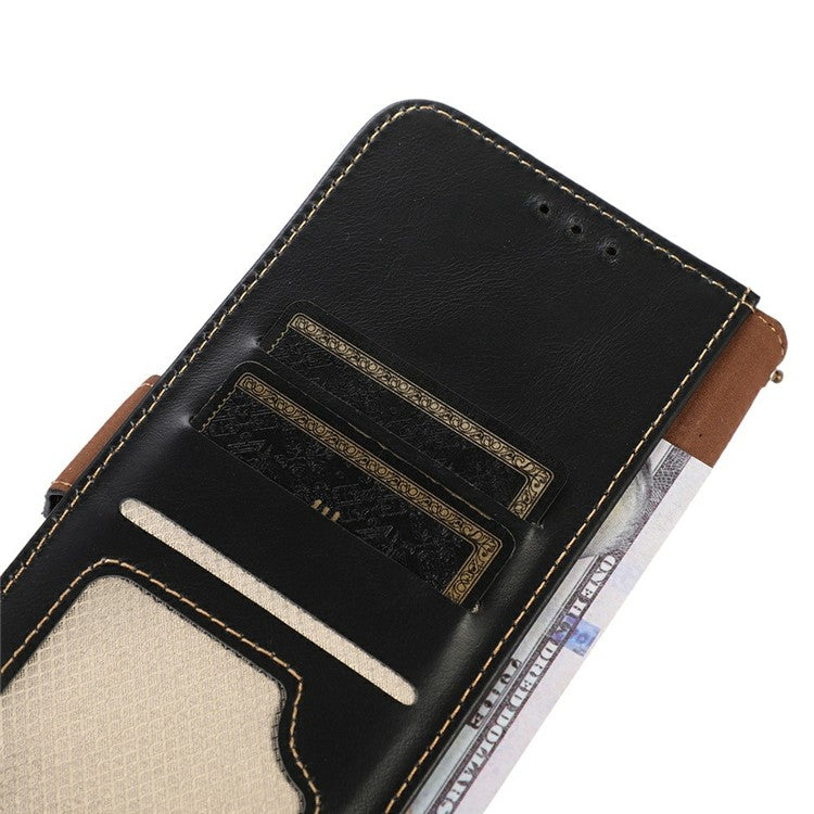 For Xiaomi Redmi Note 14 5G Case RFID Blocking Genuine Cow Leather Wallet Phone Cover - Black