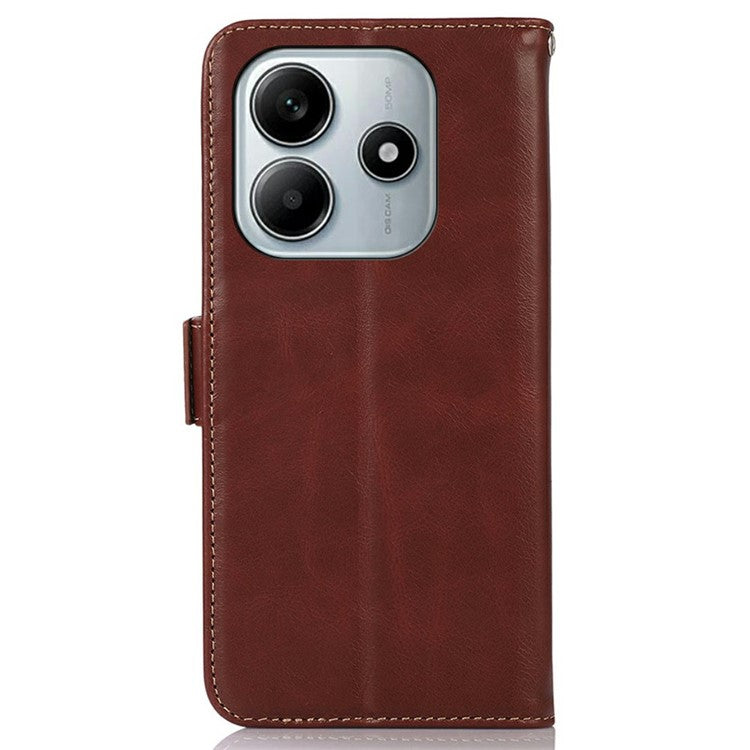 For Xiaomi Redmi Note 14 5G Case RFID Blocking Genuine Cow Leather Wallet Phone Cover - Brown