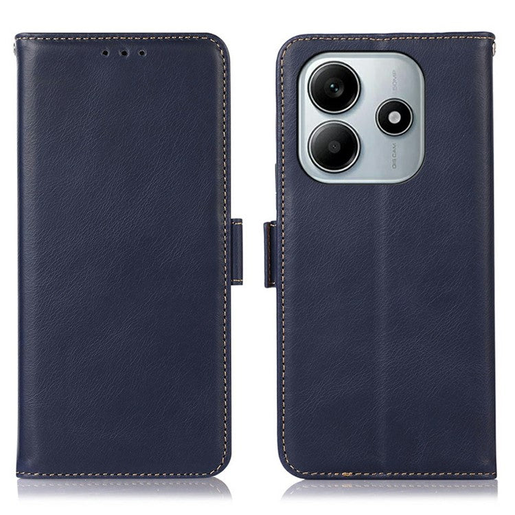 For Xiaomi Redmi Note 14 5G Case RFID Blocking Genuine Cow Leather Wallet Phone Cover - Blue