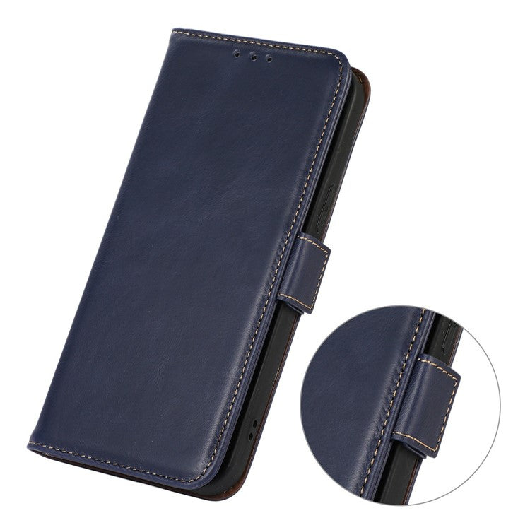 For Xiaomi Redmi Note 14 5G Case RFID Blocking Genuine Cow Leather Wallet Phone Cover - Blue