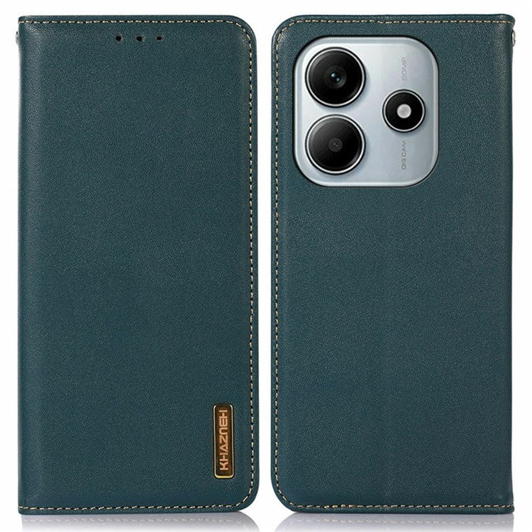 KHAZNEH For Xiaomi Redmi Note 14 5G Case Genuine Cow Leather Wallet Phone Cover Nappa Texture - Green