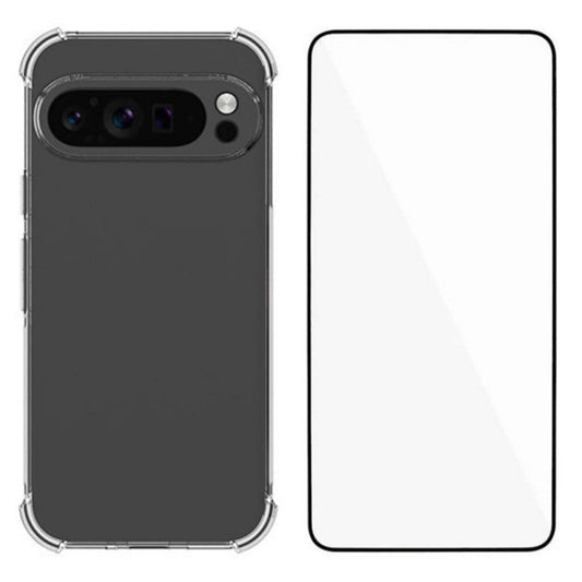 WANLONFENG WL Series for Google Pixel 9 Pro XL Case 2.0mm Clear TPU Cover with Tempered Glass Film (Big Lens Hole)