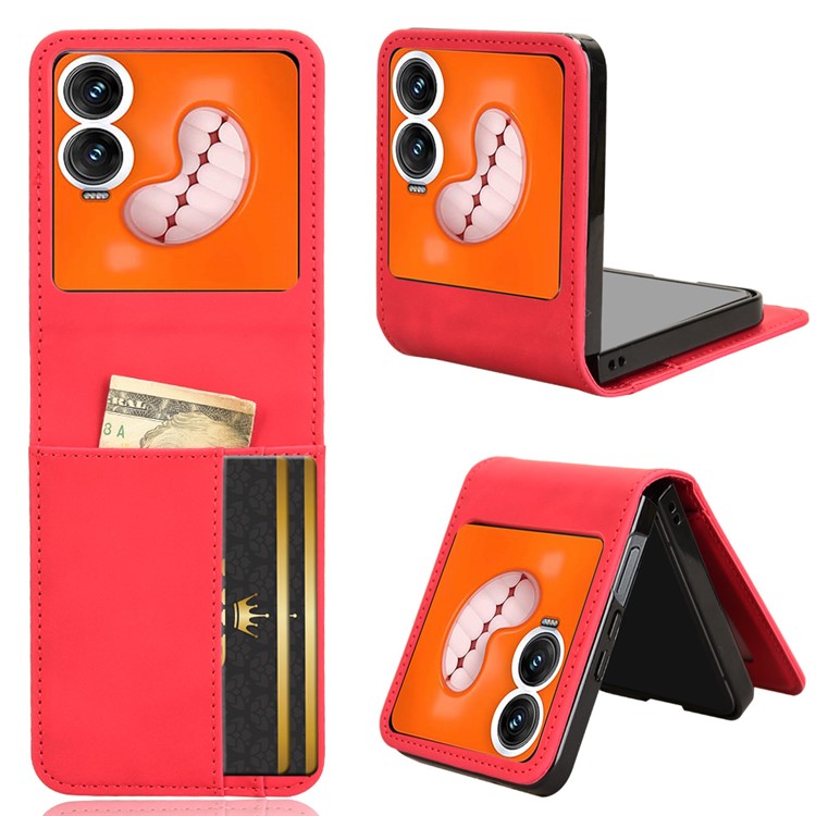 For Infinix Zero Flip 5G X6962 Case Separable Design Card Slot Leather+PC Phone Cover - Black - Red