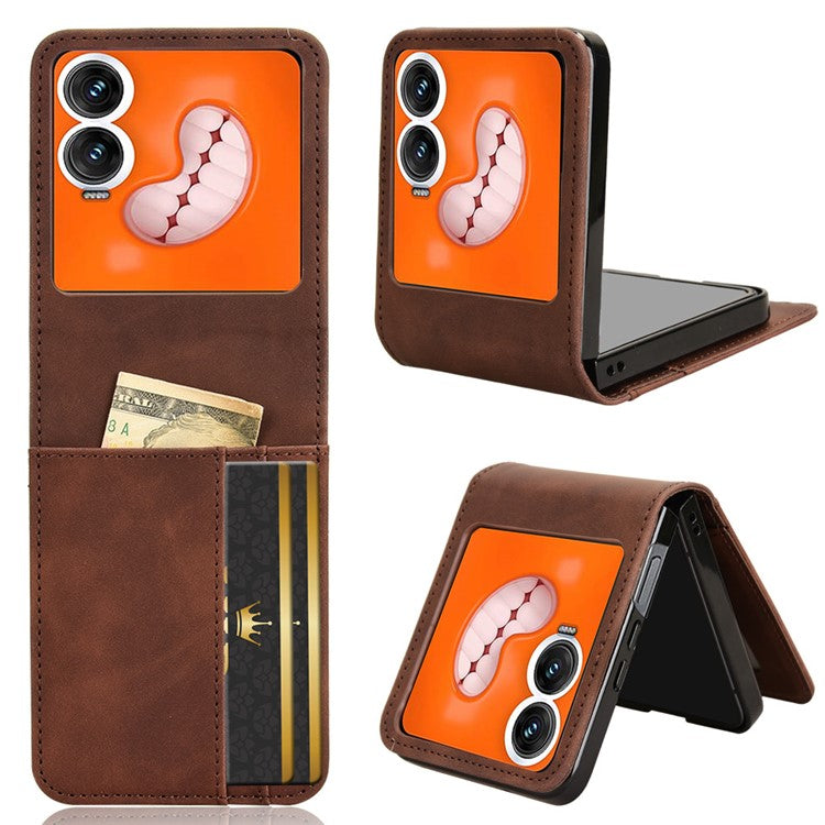 For Infinix Zero Flip 5G X6962 Case Separable Design Card Slot Leather+PC Phone Cover - Black - Brown