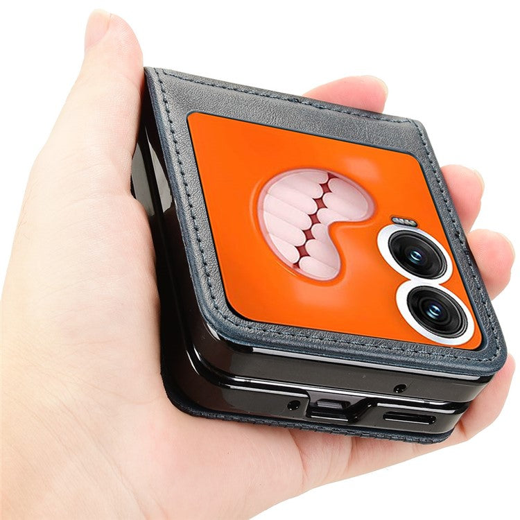 For Infinix Zero Flip 5G X6962 Case Retro Texture Leather+PC Phone Cover with Card Slot - Blue