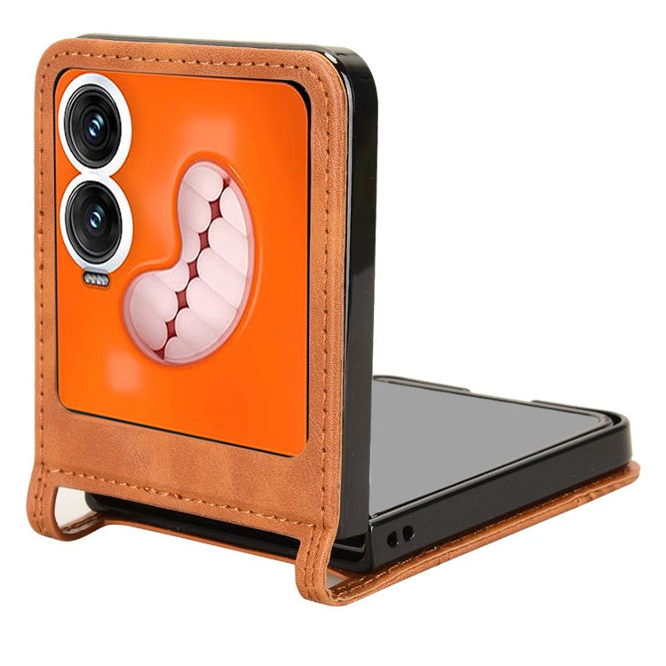 For Infinix Zero Flip 5G X6962 Case Retro Texture Leather+PC Phone Cover with Card Slot - Brown