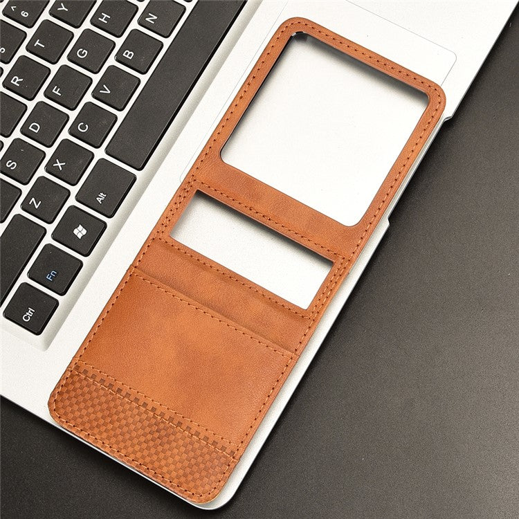 For Infinix Zero Flip 5G X6962 Case Retro Texture Leather+PC Phone Cover with Card Slot - Brown