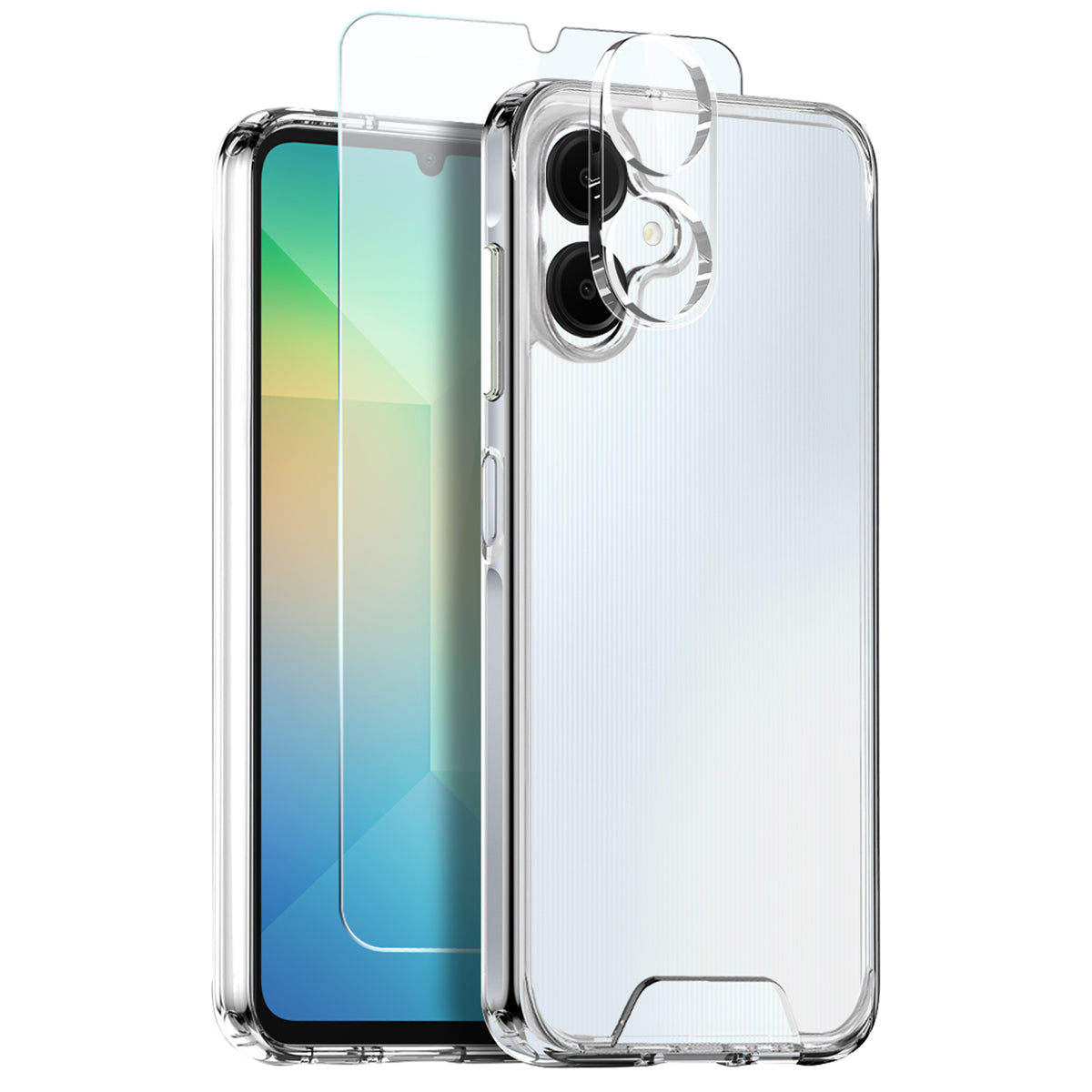 NORTHJO For Samsung Galaxy A06 Case Transparent PC+TPU Phone Cover Set with Screen Film + Lens Film