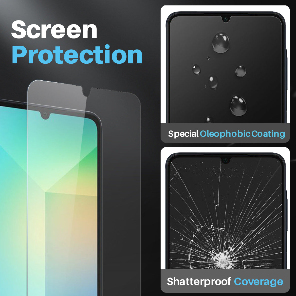 NORTHJO For Samsung Galaxy A06 Case Transparent PC+TPU Phone Cover Set with Screen Film + Lens Film