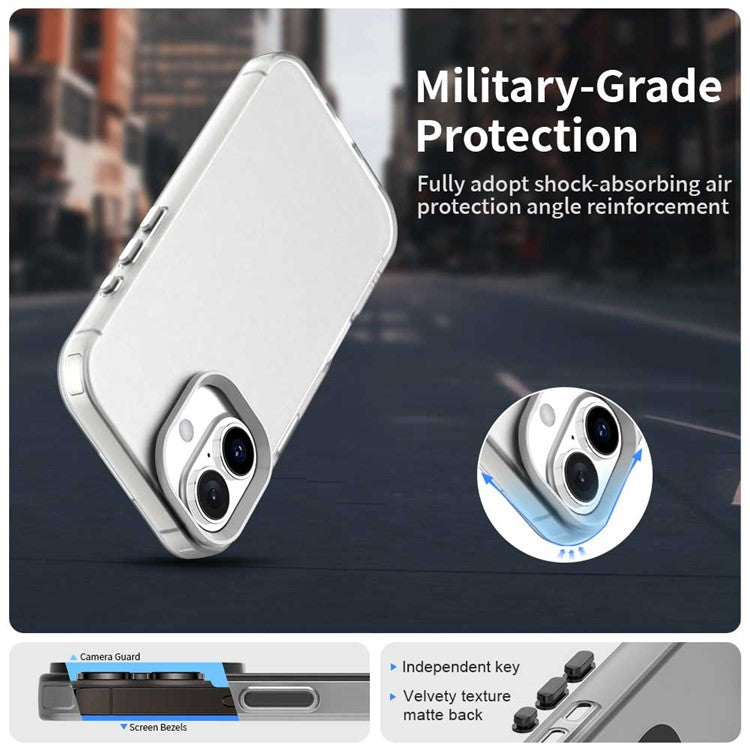 For iPhone 16 Case PC+TPU+PET Matte Anti-Drop Phone Back Cover - White