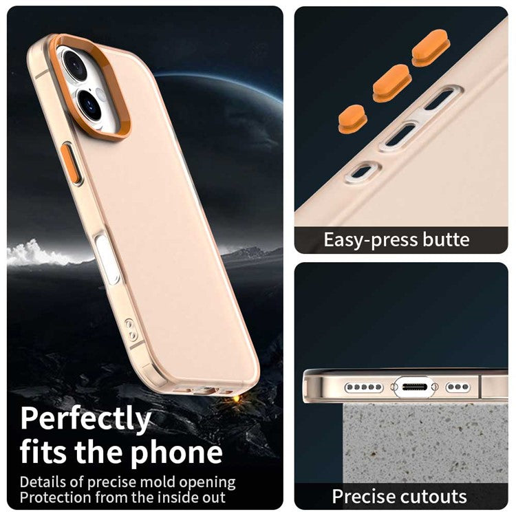 For iPhone 16 Plus Case PC+TPU+PET Matte Anti-drop Phone Back Cover - Orange