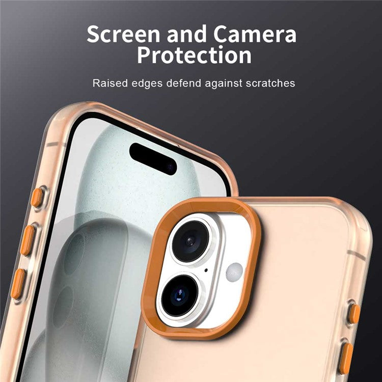 For iPhone 16 Plus Case PC+TPU+PET Matte Anti-drop Phone Back Cover - Orange