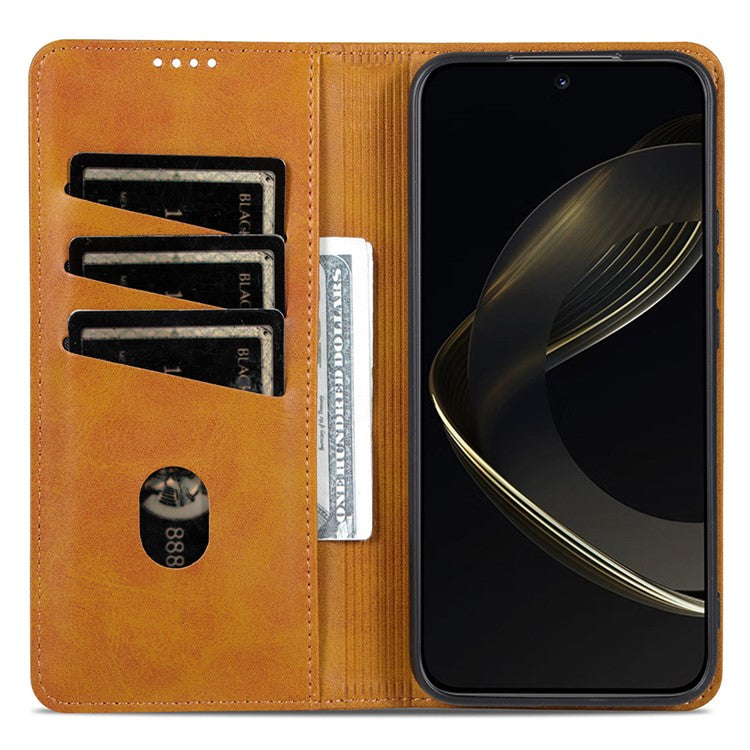 AZNS For Samsung Galaxy S25+ Case Cowhide Texture PU Leather Wallet Phone Cover - Brown