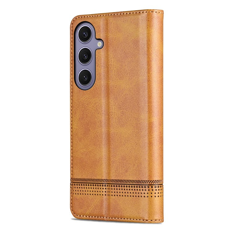 AZNS For Samsung Galaxy S25+ Case Cowhide Texture PU Leather Wallet Phone Cover - Brown