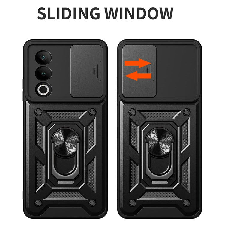 For OnePlus Nord CE4 5G Case with Slide Camera Lid PC+TPU Kickstand Phone Cover - Black