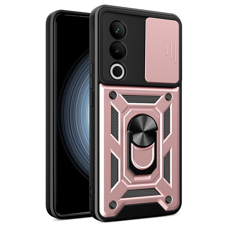 For OnePlus Nord CE4 5G Case with Slide Camera Lid PC+TPU Kickstand Phone Cover - Rose Gold