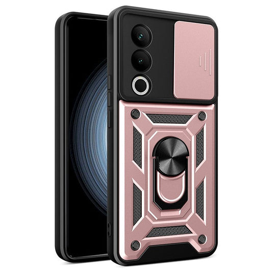 For OnePlus Nord CE4 5G Case with Slide Camera Lid PC+TPU Kickstand Phone Cover - Rose Gold