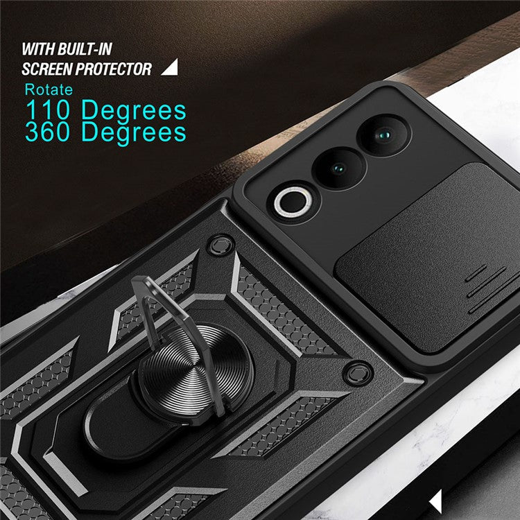 For OnePlus Nord CE4 5G Case with Slide Camera Lid PC+TPU Kickstand Phone Cover - Rose Gold