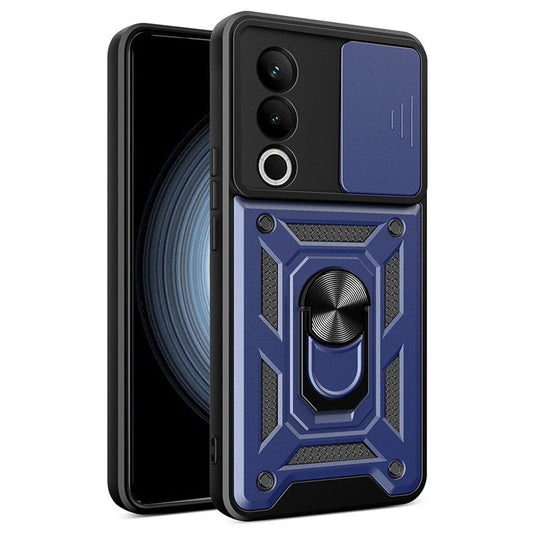 For OnePlus Nord CE4 5G Case with Slide Camera Lid PC+TPU Kickstand Phone Cover - Blue