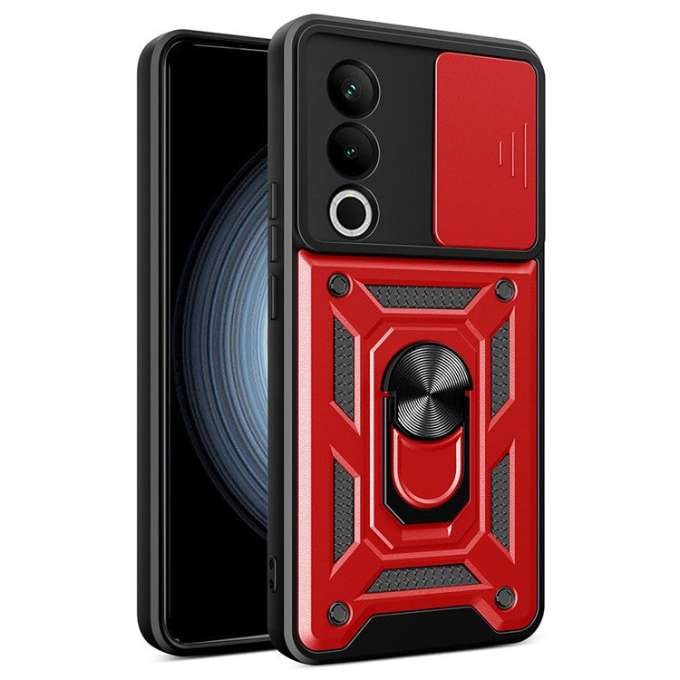 For OnePlus Nord CE4 5G Case with Slide Camera Lid PC+TPU Kickstand Phone Cover - Red