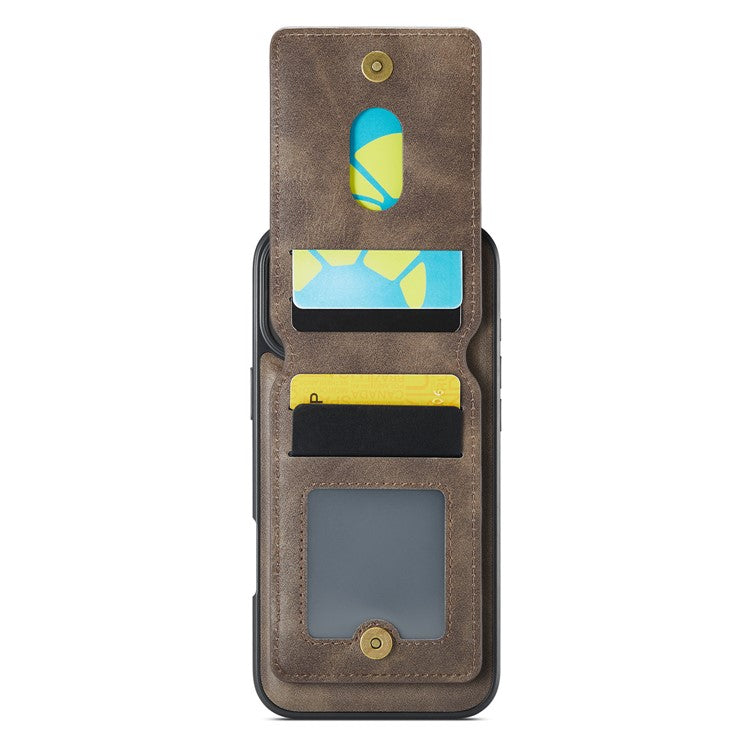 MAGKING K1 Series For iPhone 16 Magnetic Case PC+TPU+PU Phone Cover with Card Holder Kickstand - Coffee